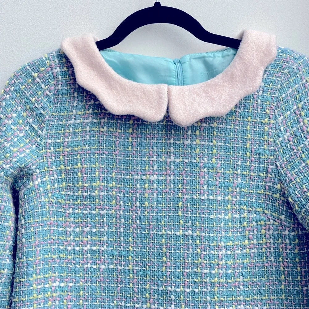 Chicwish NWOT heavy tweed baby blue light blue dress with white collar - Picture 2 of 5